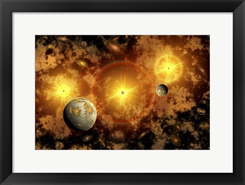 Framed Alien Exoplanets Orbiting a Distant Star Cluster Print