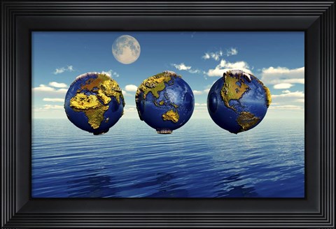 Framed Three Views of the Earth, Showing Different Continents Print