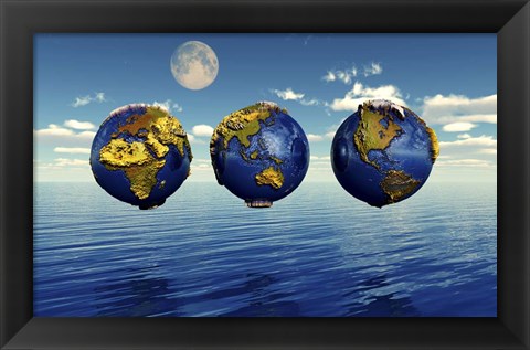 Framed Three Views of the Earth, Showing Different Continents Print