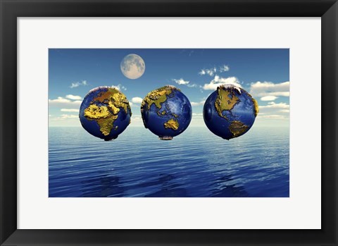 Framed Three Views of the Earth, Showing Different Continents Print