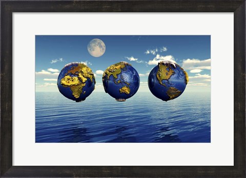 Framed Three Views of the Earth, Showing Different Continents Print