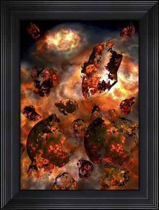 Framed Two Alien Exoplanets Colliding Into Each Other Print