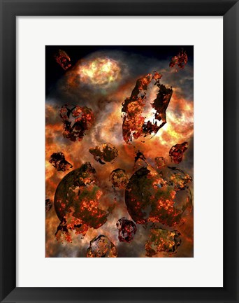 Framed Two Alien Exoplanets Colliding Into Each Other Print