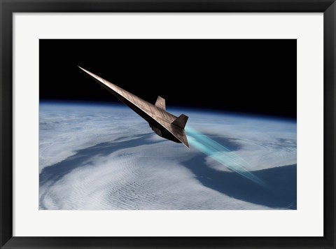 Framed Unmanned Scramjet Flys Toward Outer Space Near the Edge of Earth&#39;s Atmosphere Print