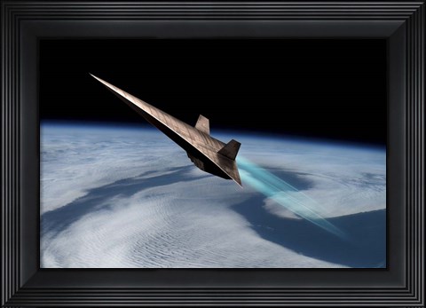 Framed Unmanned Scramjet Flys Toward Outer Space Near the Edge of Earth&#39;s Atmosphere Print