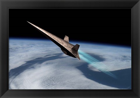 Framed Unmanned Scramjet Flys Toward Outer Space Near the Edge of Earth&#39;s Atmosphere Print