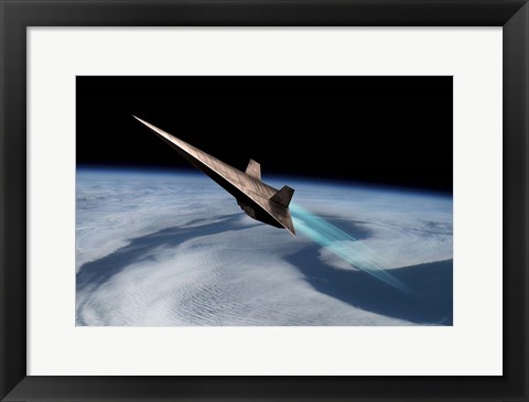 Framed Unmanned Scramjet Flys Toward Outer Space Near the Edge of Earth&#39;s Atmosphere Print