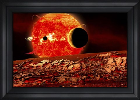 Framed Planets Are Silhouetted As They Transit in Front of a Red Giant Star Print