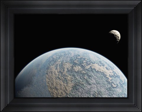Framed Planet and Small Moon Print