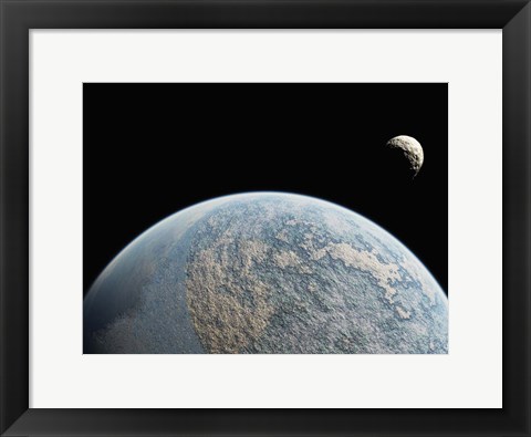 Framed Planet and Small Moon Print