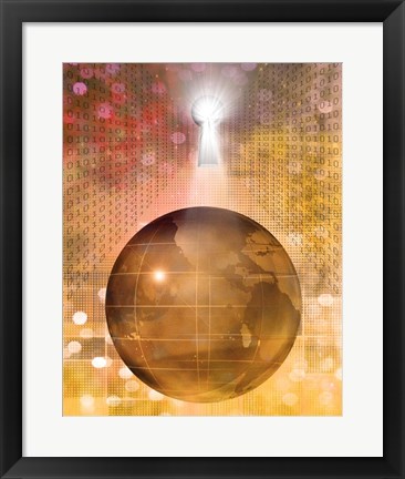 Framed Earth, Binary Code and Key Hole Print