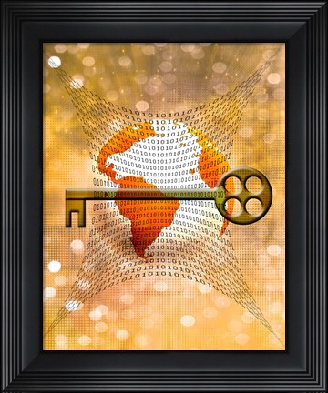 Framed Earth, Binary Code and Key Print