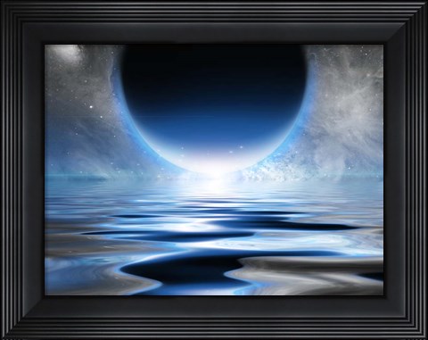 Framed Exosolar Planet Rising Over Quiet Waters Print