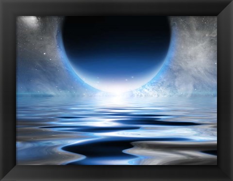 Framed Exosolar Planet Rising Over Quiet Waters Print
