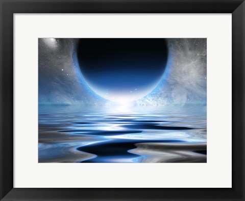 Framed Exosolar Planet Rising Over Quiet Waters Print