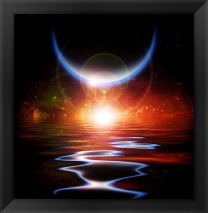 Framed Sun Eclipse Waters Reflection and Planets Print