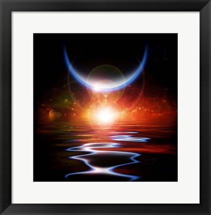 Framed Sun Eclipse Waters Reflection and Planets Print