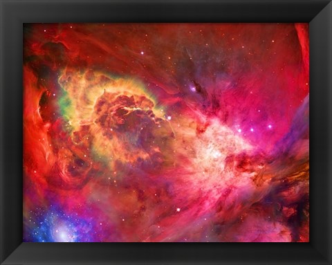 Framed Vivid Nebulae in Pink and Red Colors Print