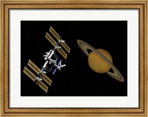 Framed International Space Station Transits Near Saturn Print