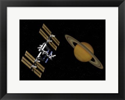 Framed International Space Station Transits Near Saturn Print