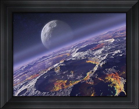 Framed Super-Earth Exoplanet Has Extreme Forms of Life Living Within Its Hot Spring Craters Print