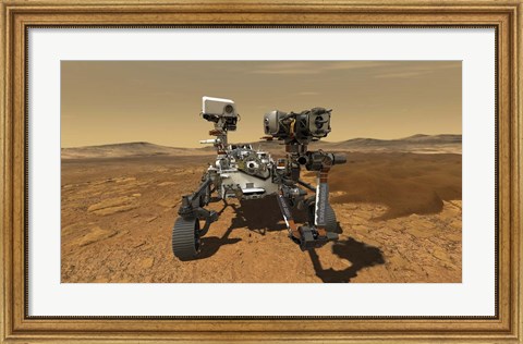 Framed Artist&#39;s Concept of the Perseverance Rover Operating On the Surface of Mars Print