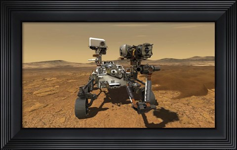 Framed Artist&#39;s Concept of the Perseverance Rover Operating On the Surface of Mars Print