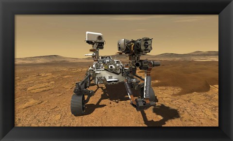 Framed Artist&#39;s Concept of the Perseverance Rover Operating On the Surface of Mars Print