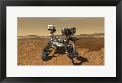 Framed Artist&#39;s Concept of the Perseverance Rover Operating On the Surface of Mars Print