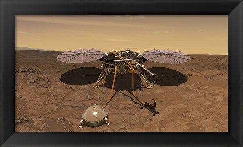 Framed Artist&#39;s Rendition of the Insight Lander Operating On the Surface of Mars Print