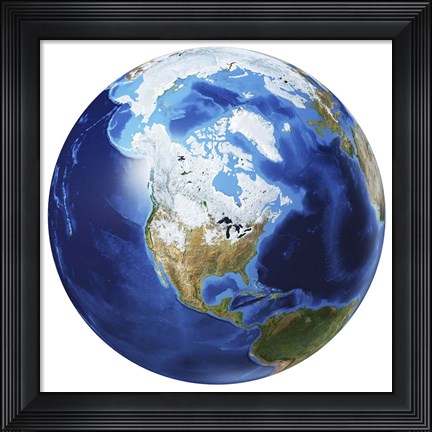 Framed 3D Illustration of Planet Earth, Centered On North America Print