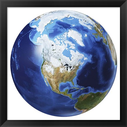 Framed 3D Illustration of Planet Earth, Centered On North America Print