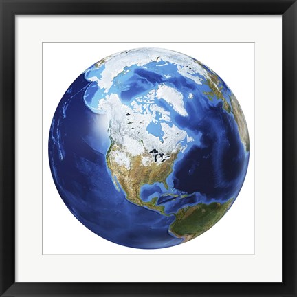 Framed 3D Illustration of Planet Earth, Centered On North America Print