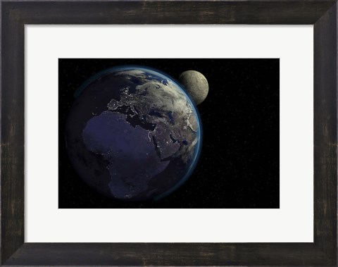Framed Planet Earth With Sunrise in Space Print