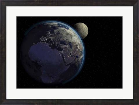 Framed Planet Earth With Sunrise in Space Print