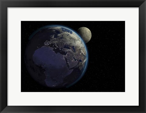 Framed Planet Earth With Sunrise in Space Print