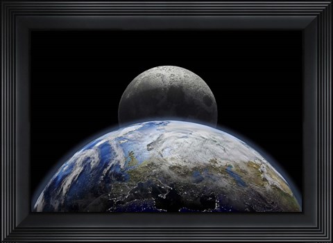 Framed Planet Earth Close-Up With Sunrise in Space Print