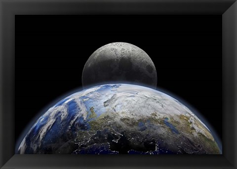 Framed Planet Earth Close-Up With Sunrise in Space Print