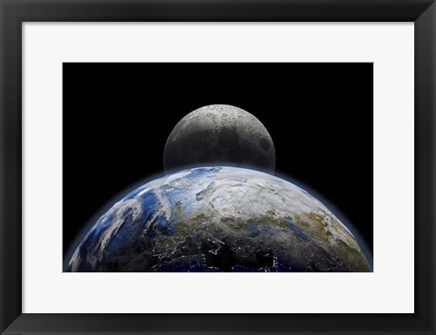 Framed Planet Earth Close-Up With Sunrise in Space Print