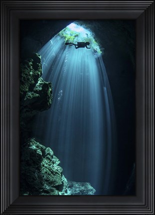 Framed Sunbeams Come Down Through the Entrance Of a Cenote Print