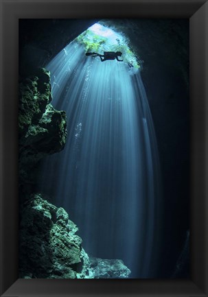 Framed Sunbeams Come Down Through the Entrance Of a Cenote Print