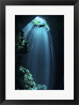 Framed Sunbeams Come Down Through the Entrance Of a Cenote Print