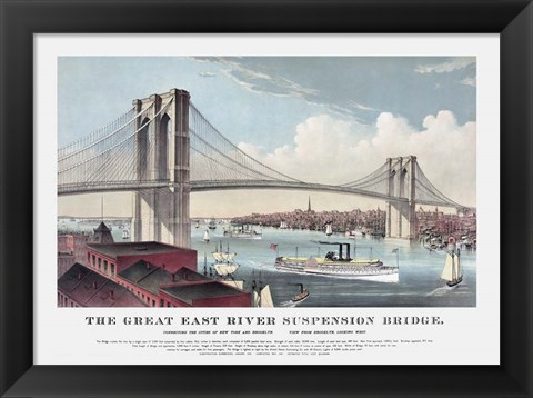 Framed Currier &amp; Ives illustration of the Brooklyn Bridge after completion in 1883 Print