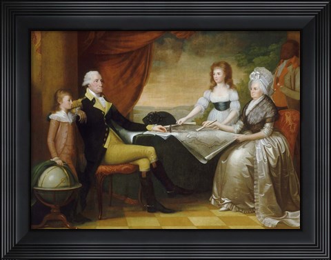 Framed President George Washington with his wife Martha and Grandchildren Print