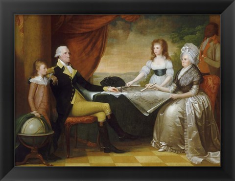 Framed President George Washington with his wife Martha and Grandchildren Print