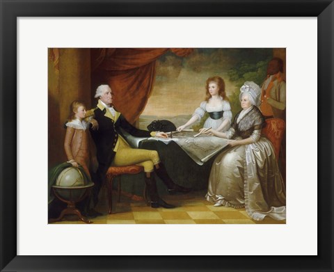 Framed President George Washington with his wife Martha and Grandchildren Print