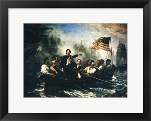 Framed Oliver Hazard Perry and Crew during The Battle of Lake Erie Print