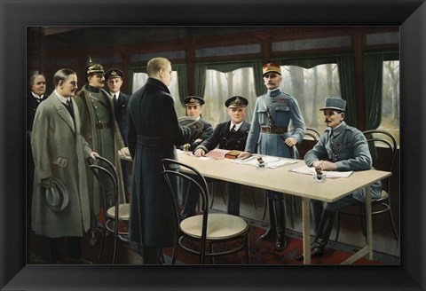 Framed Allied Nation Delegates awaiting the German delegation aboard a Train Print