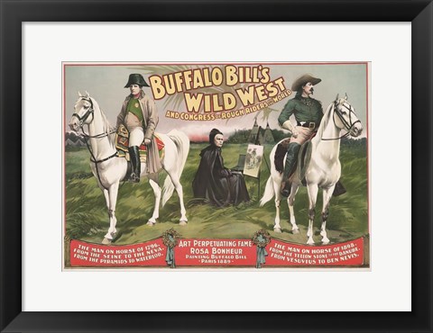 Framed Napoleon Bonaparte and Buffalo Bill on horseback Print