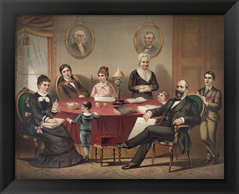 Framed President Garfield and his Family sitting at a Table Print